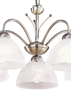 Searchlight Electric Milanese 5Lt Pendant - Antique Brass Metal & Alabaster Glass 1135-5AB