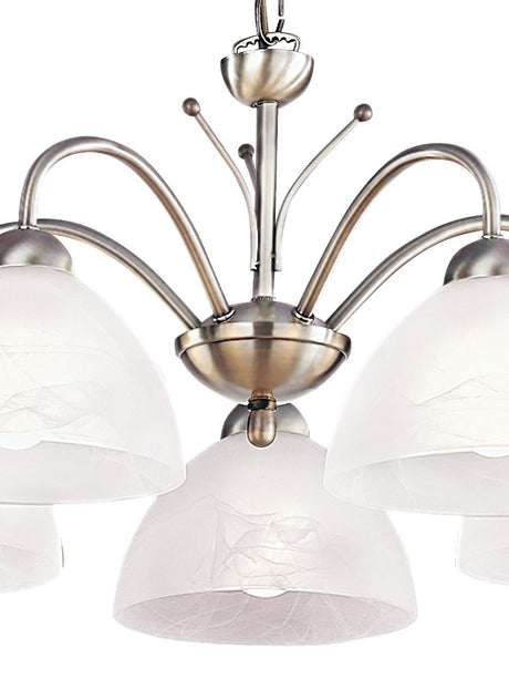 Searchlight Electric Milanese 5Lt Pendant - Antique Brass Metal & Alabaster Glass 1135-5AB