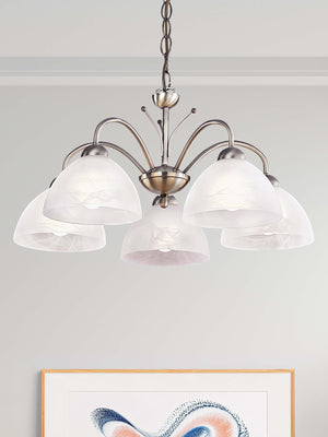 Searchlight Electric Milanese 5Lt Pendant - Antique Brass Metal & Alabaster Glass 1135-5AB