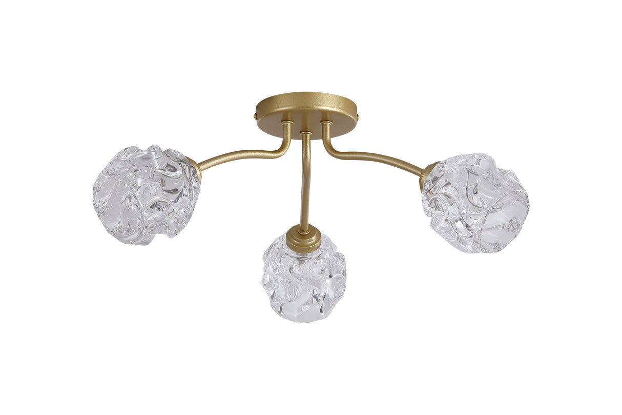 Searchlight Electric Astral 3Lt Flush, Gold Metal With Glass Shades 11523-3GO