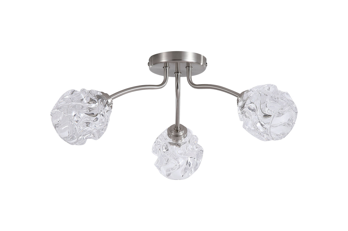Searchlight Electric Astral 3Lt Flush, Satin Nickel Metal With Glass Shades 11523-3SN