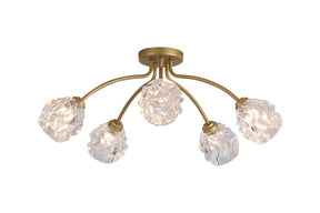 Astral 5Lt Flush, Gold Metal With Glass Shades