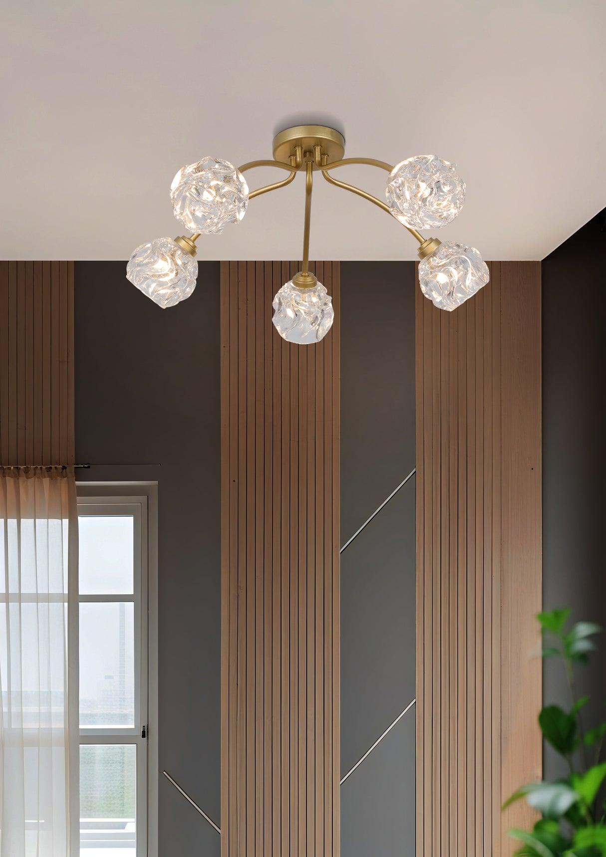 Searchlight Electric Astral 5Lt Flush, Gold Metal With Glass Shades 11525-5GO