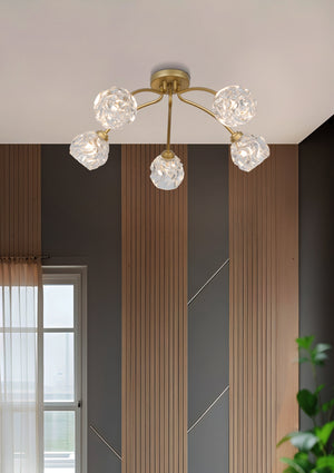 Searchlight Electric Astral 5Lt Flush, Gold Metal With Glass Shades 11525-5GO