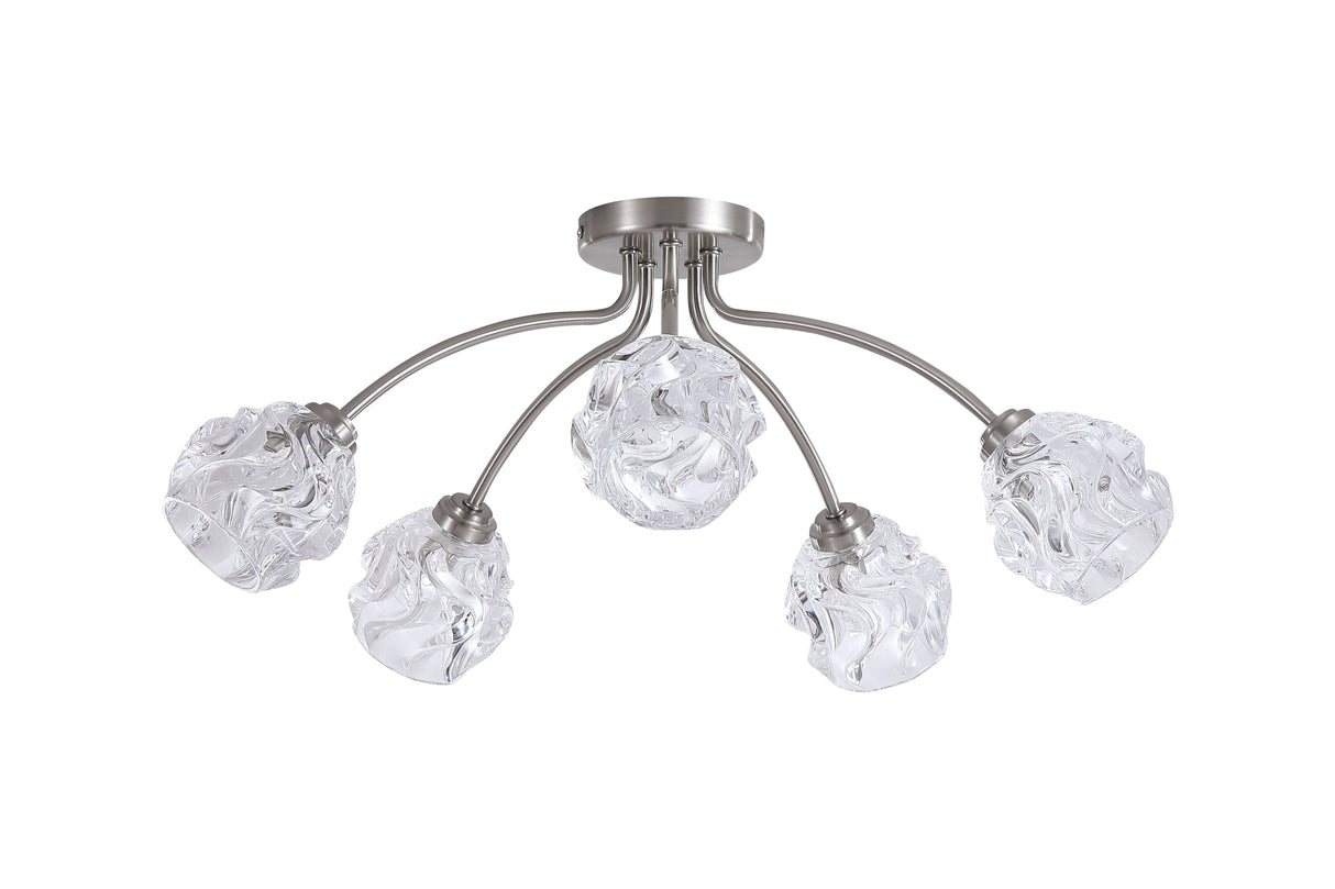 Searchlight Electric Astral 5Lt Flush, Satin Nickel Metal With Glass Shades 11525-5SN
