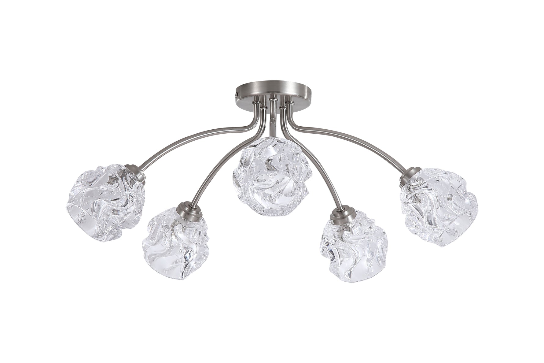 Searchlight Electric Astral 5Lt Flush, Satin Nickel Metal With Glass Shades 11525-5SN