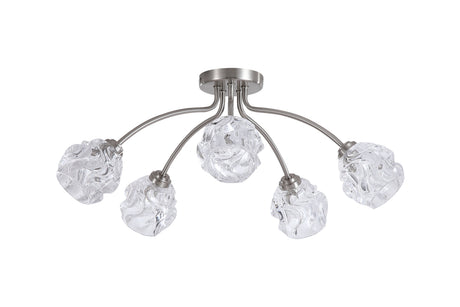 Searchlight Electric Astral 5Lt Flush, Satin Nickel Metal With Glass Shades 11525-5SN