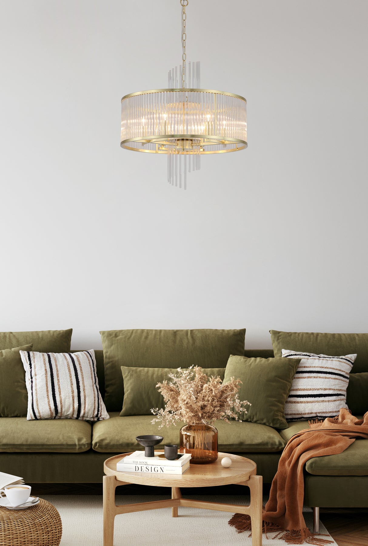 Searchlight Electric Lara 6Lt Pendant, Gold metal with clear glass rods 11600-6GO