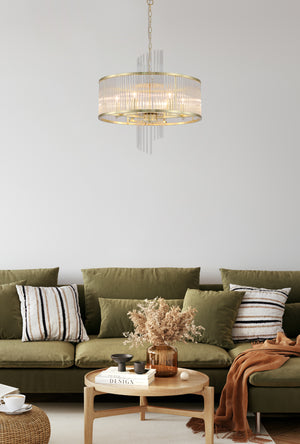 Searchlight Electric Lara 6Lt Pendant, Gold metal with clear glass rods 11600-6GO