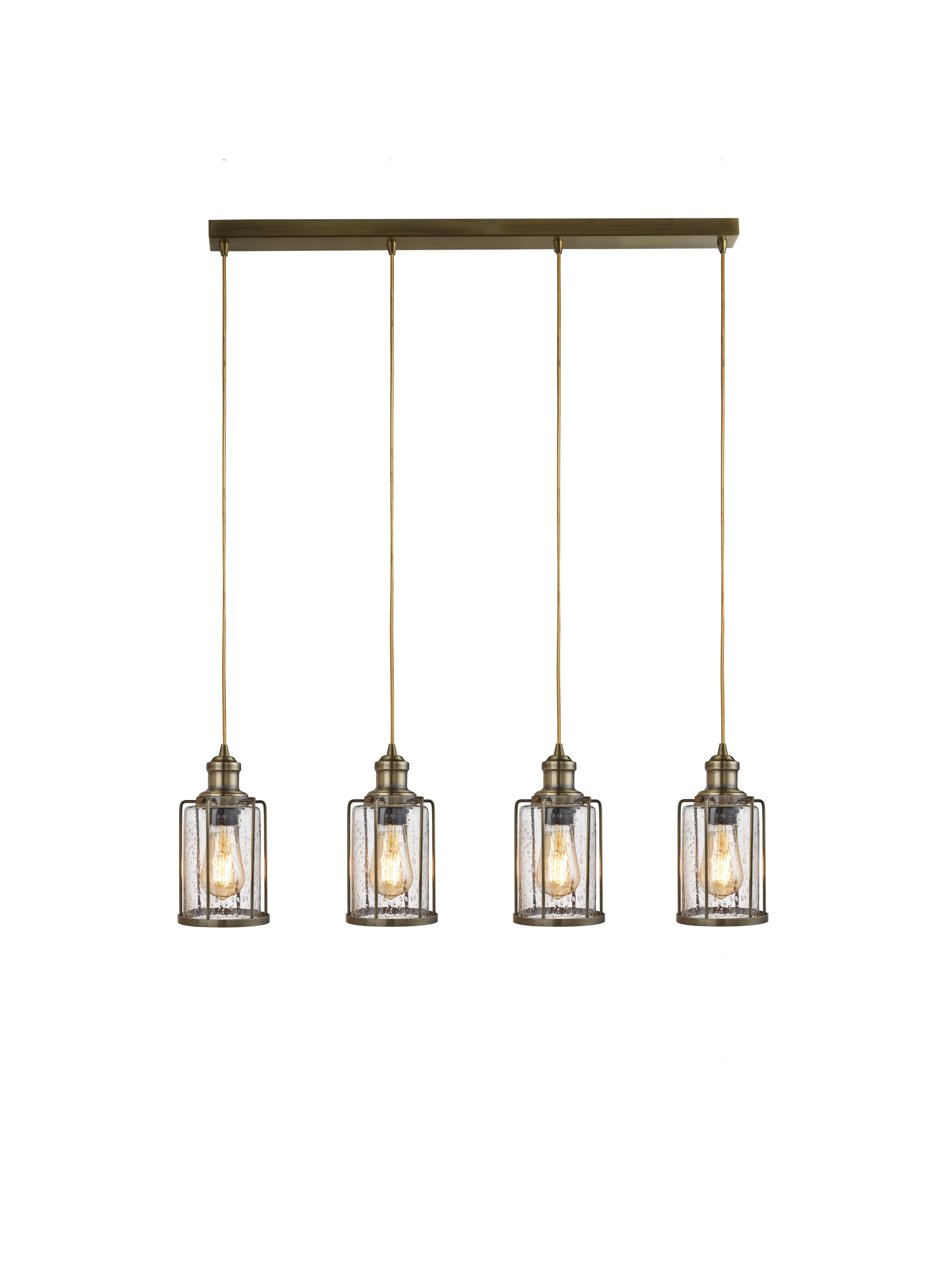 Pipes  4Lt Bar Pendant - Antique Brass Metal & Seeded Glass