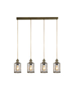 Pipes  4Lt Bar Pendant - Antique Brass Metal & Seeded Glass