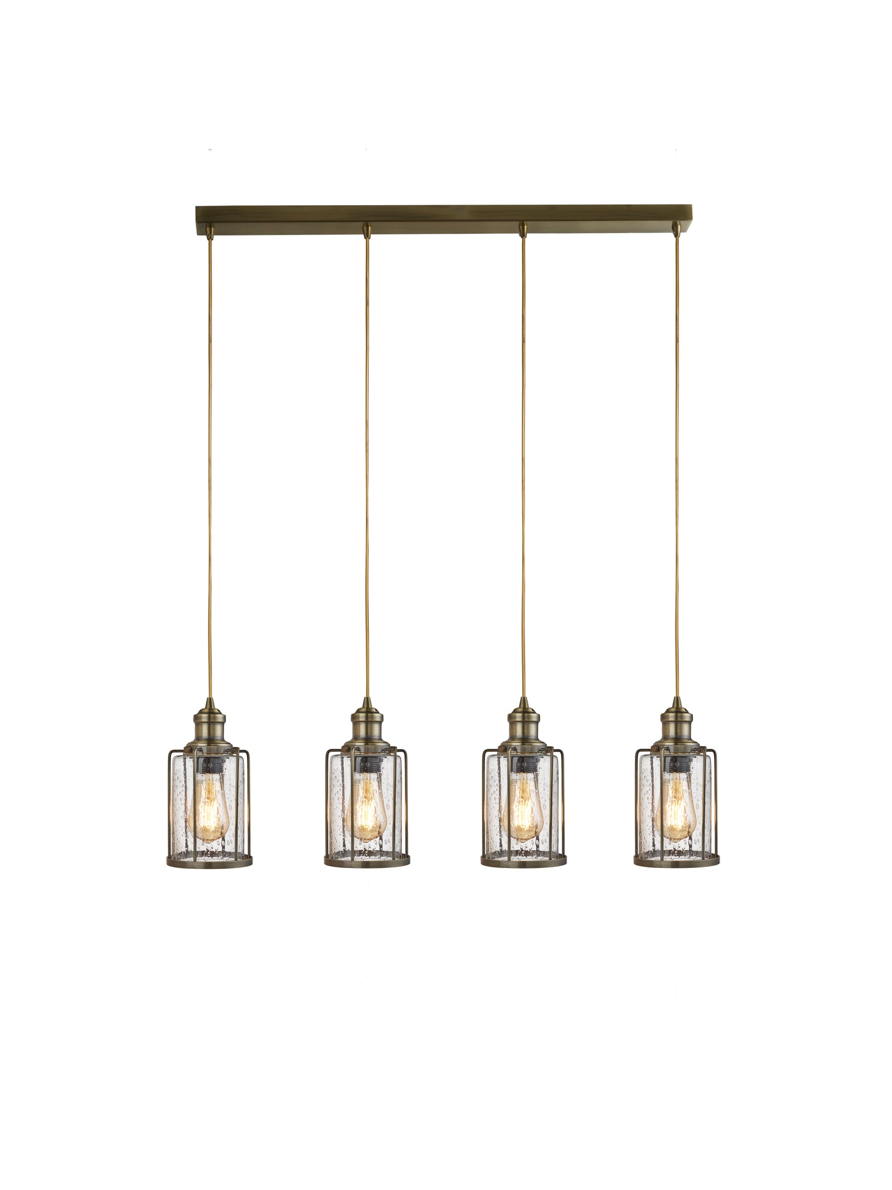 Pipes  4Lt Bar Pendant - Antique Brass Metal & Seeded Glass