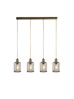 Pipes  4Lt Bar Pendant - Antique Brass Metal & Seeded Glass