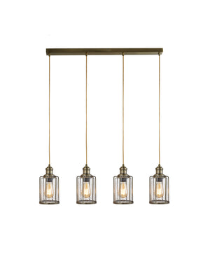 Pipes  4Lt Bar Pendant - Antique Brass Metal & Seeded Glass