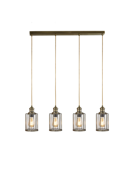 Pipes  4Lt Bar Pendant - Antique Brass Metal & Seeded Glass
