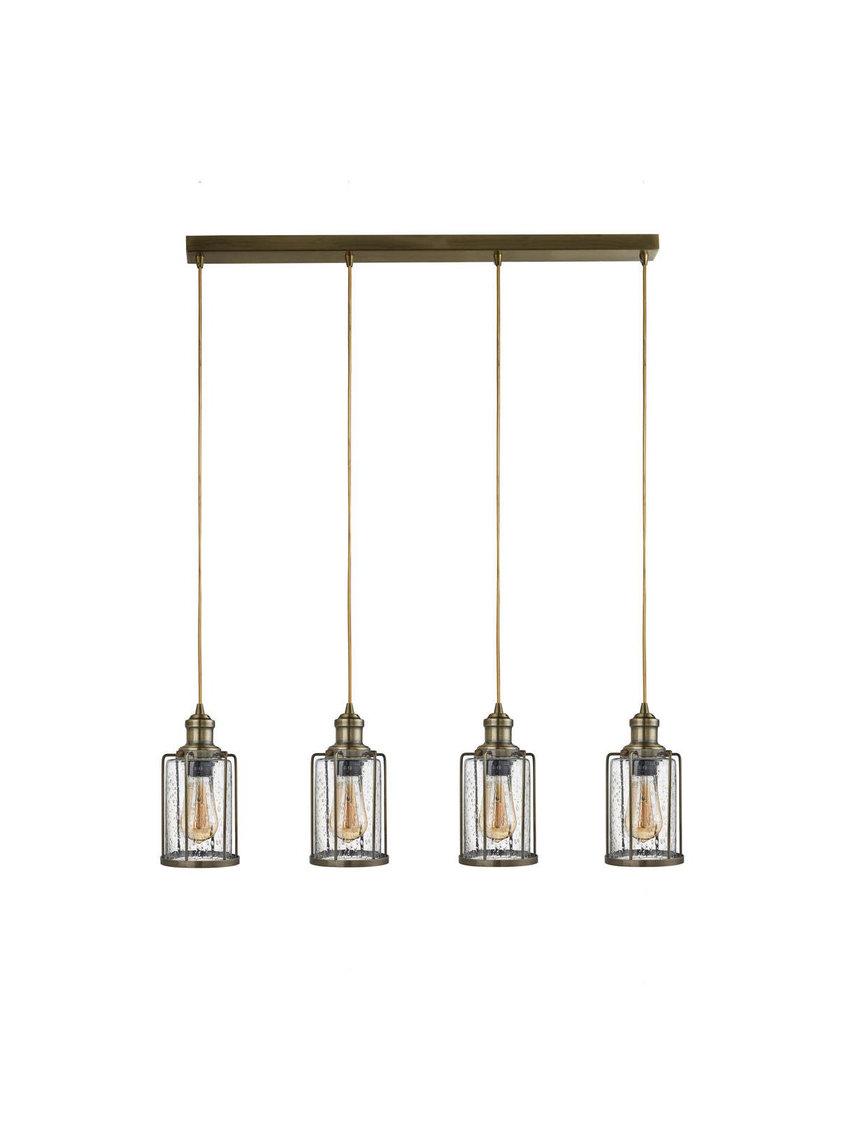 Searchlight Electric Pipes  4Lt Bar Pendant - Antique Brass Metal & Seeded Glass 1164-4AB
