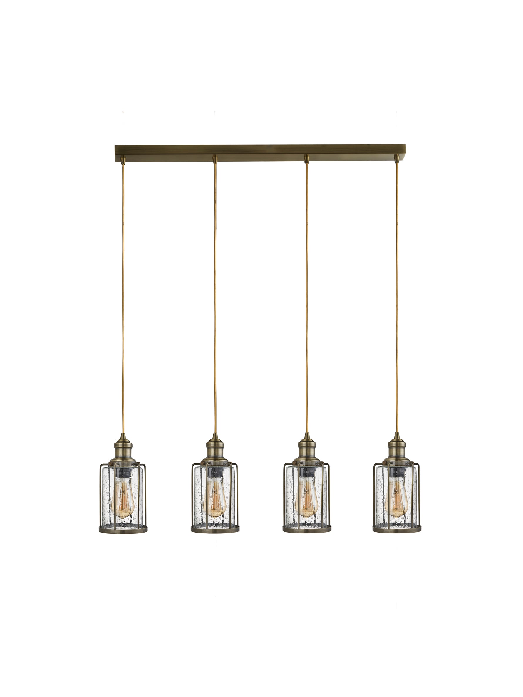 Searchlight Electric Pipes  4Lt Bar Pendant - Antique Brass Metal & Seeded Glass 1164-4AB