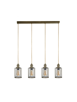 Searchlight Electric Pipes  4Lt Bar Pendant - Antique Brass Metal & Seeded Glass 1164-4AB
