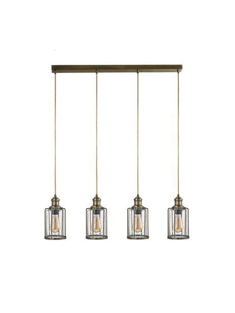 Searchlight Electric Pipes  4Lt Bar Pendant - Antique Brass Metal & Seeded Glass 1164-4AB