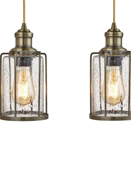Searchlight Electric Pipes  4Lt Bar Pendant - Antique Brass Metal & Seeded Glass 1164-4AB