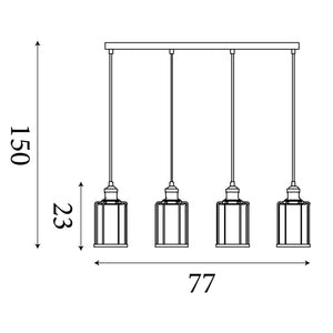Searchlight Electric Pipes  4Lt Bar Pendant - Antique Brass Metal & Seeded Glass 1164-4AB
