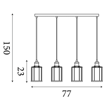 Searchlight Electric Pipes  4Lt Bar Pendant - Antique Brass Metal & Seeded Glass 1164-4AB
