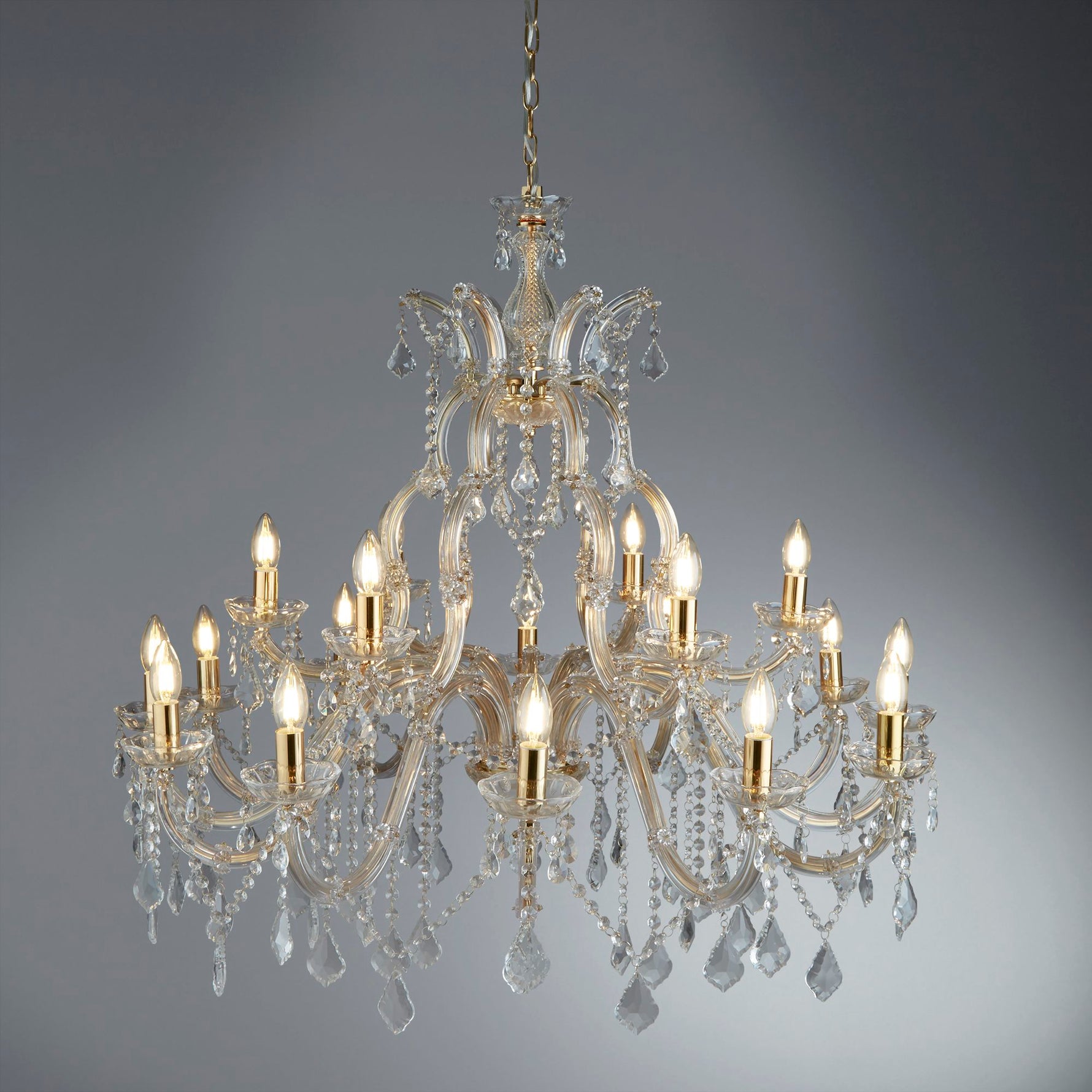 Searchlight Electric Marie Therese 18Lt Chandelier-Polished Brass & Clear Crystal 1214-18