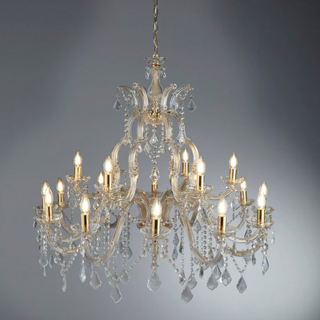 Searchlight Electric Marie Therese 18Lt Chandelier-Polished Brass & Clear Crystal 1214-18