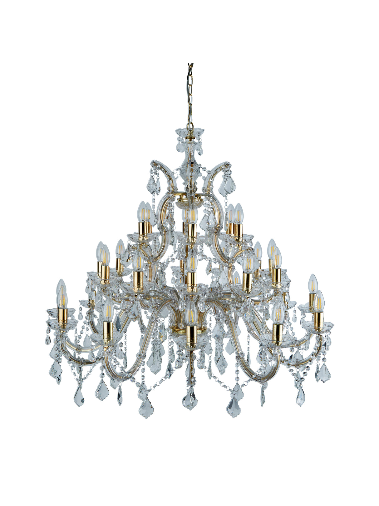 Searchlight Electric Marie Therese 30Lt Chandelier-Polished Brass & Clear Crystal 1214-30
