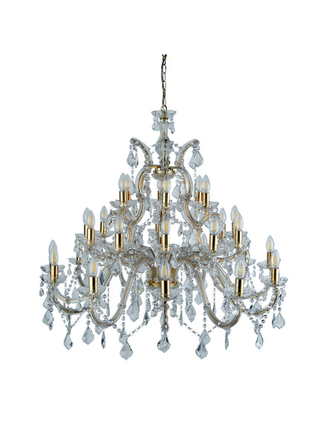 Searchlight Electric Marie Therese 30Lt Chandelier-Polished Brass & Clear Crystal 1214-30