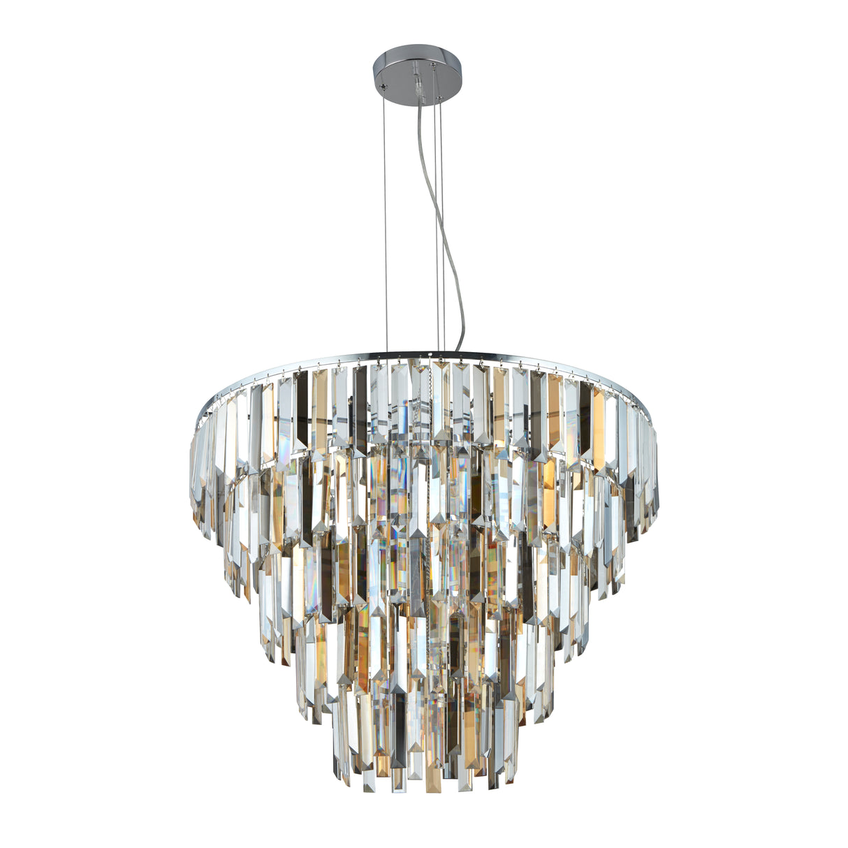 Searchlight Electric Clarissa 9Lt Pendant - Chrome & Clear, Smoked & Amber Glass 1229-9CC