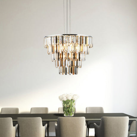 Searchlight Electric Clarissa 9Lt Pendant - Chrome & Clear, Smoked & Amber Glass 1229-9CC