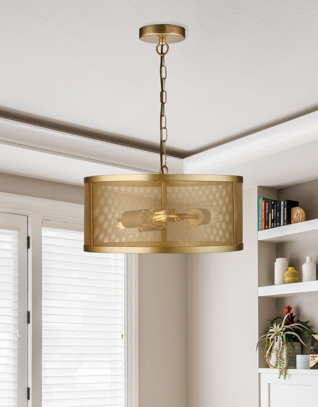 Searchlight Electric Fishnet  3Lt Pendant - Matt Gold Metal & Mesh Shade 12483-3GO