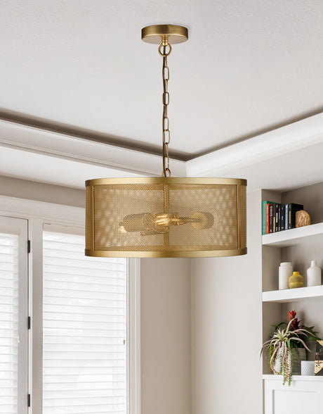 Searchlight Electric Fishnet  3Lt Pendant - Matt Gold Metal & Mesh Shade 12483-3GO