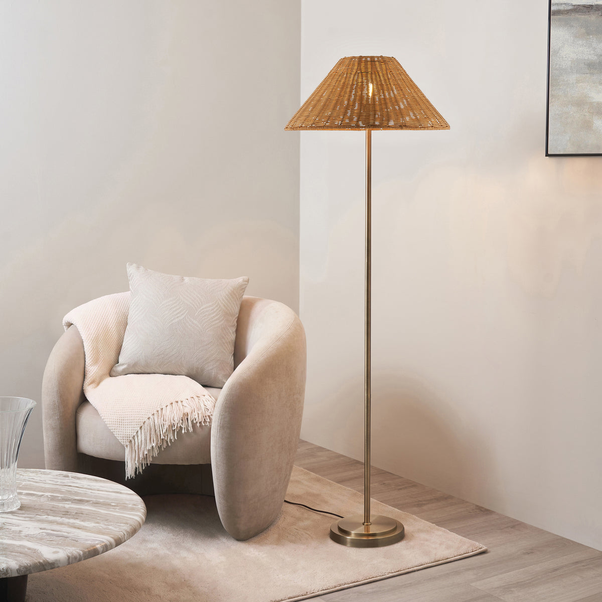 Endon Lighting Arlo & Rattan 52cm 125421 Arlo & Rattan 52cm Floor Light Fitting