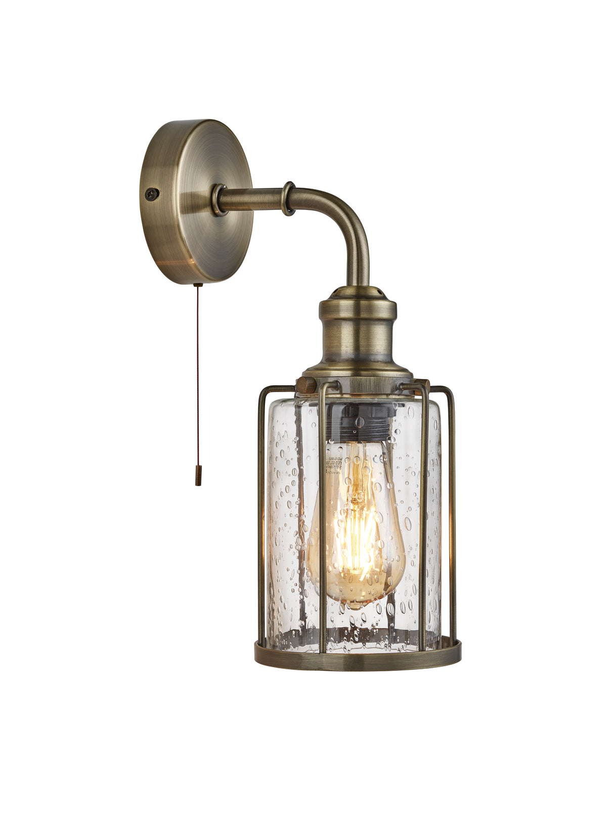 Pipes  Wall Light  - Antique Brass Metal & Seeded Glass