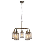 Pipes  5Lt Pendant - Antique Brass Metal & Seeded Glass