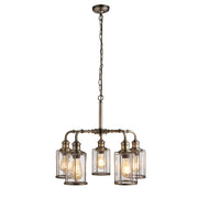 Pipes  5Lt Pendant - Antique Brass Metal & Seeded Glass