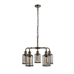 Searchlight Electric Pipes  5Lt Pendant - Antique Brass Metal & Seeded Glass 1265-5AB