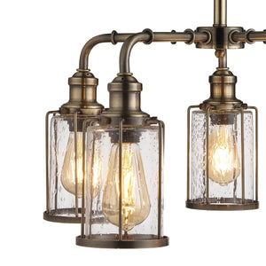 Searchlight Electric Pipes  5Lt Pendant - Antique Brass Metal & Seeded Glass 1265-5AB