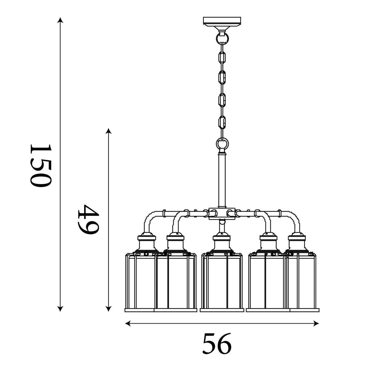 Searchlight Electric Pipes  5Lt Pendant - Antique Brass Metal & Seeded Glass 1265-5AB