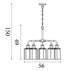 Searchlight Electric Pipes  5Lt Pendant - Antique Brass Metal & Seeded Glass 1265-5AB