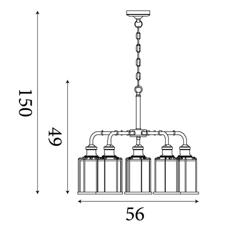 Searchlight Electric Pipes  5Lt Pendant - Antique Brass Metal & Seeded Glass 1265-5AB