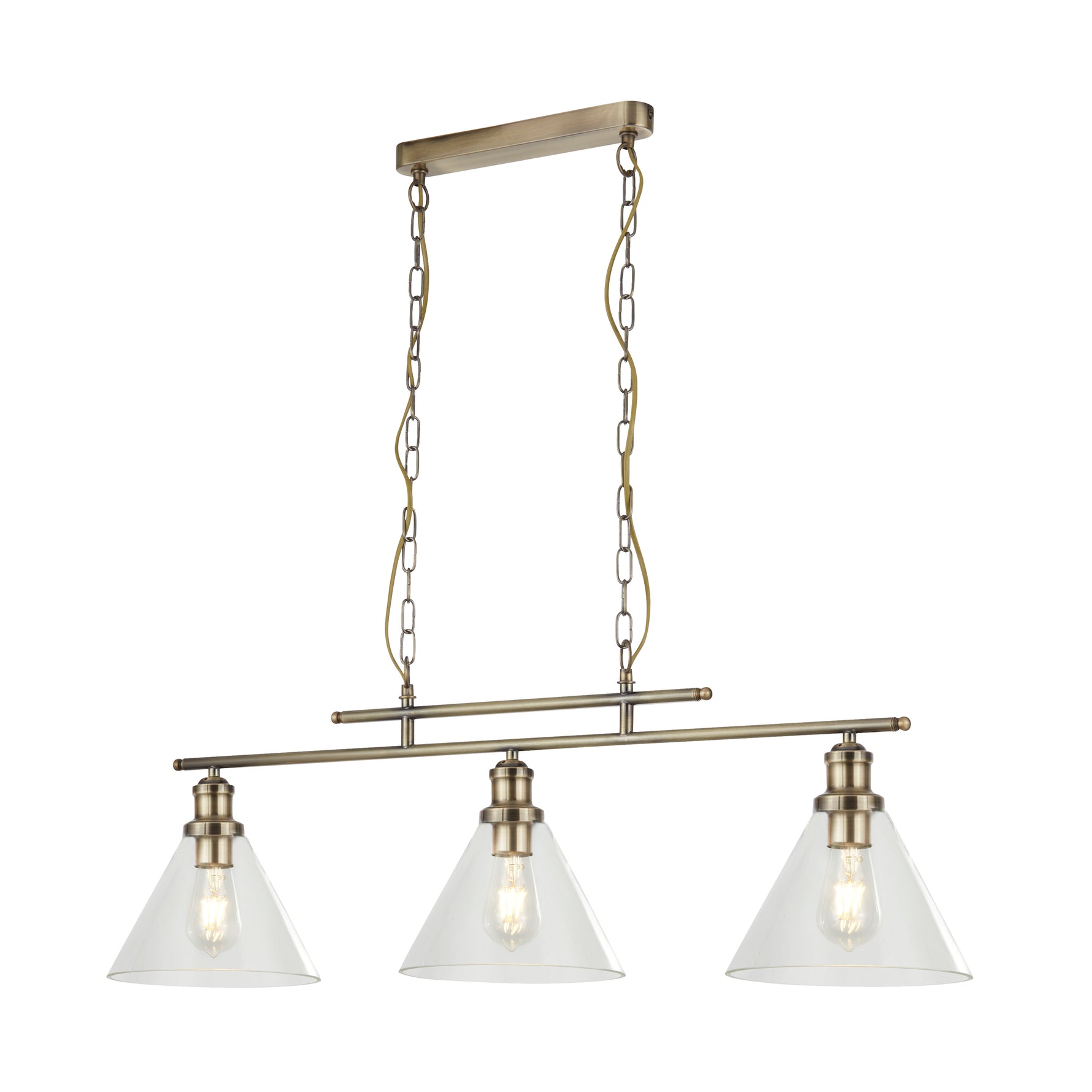 Pyramid 3Lt Pendant - Antique Brass & Glass Shades