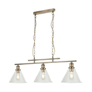 Pyramid 3Lt Pendant - Antique Brass & Glass Shades