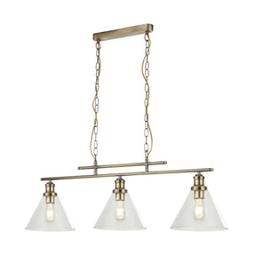 Pyramid 3Lt Pendant - Antique Brass & Glass Shades