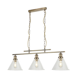 Pyramid 3Lt Pendant - Antique Brass & Glass Shades