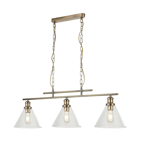 Pyramid 3Lt Pendant - Antique Brass & Glass Shades