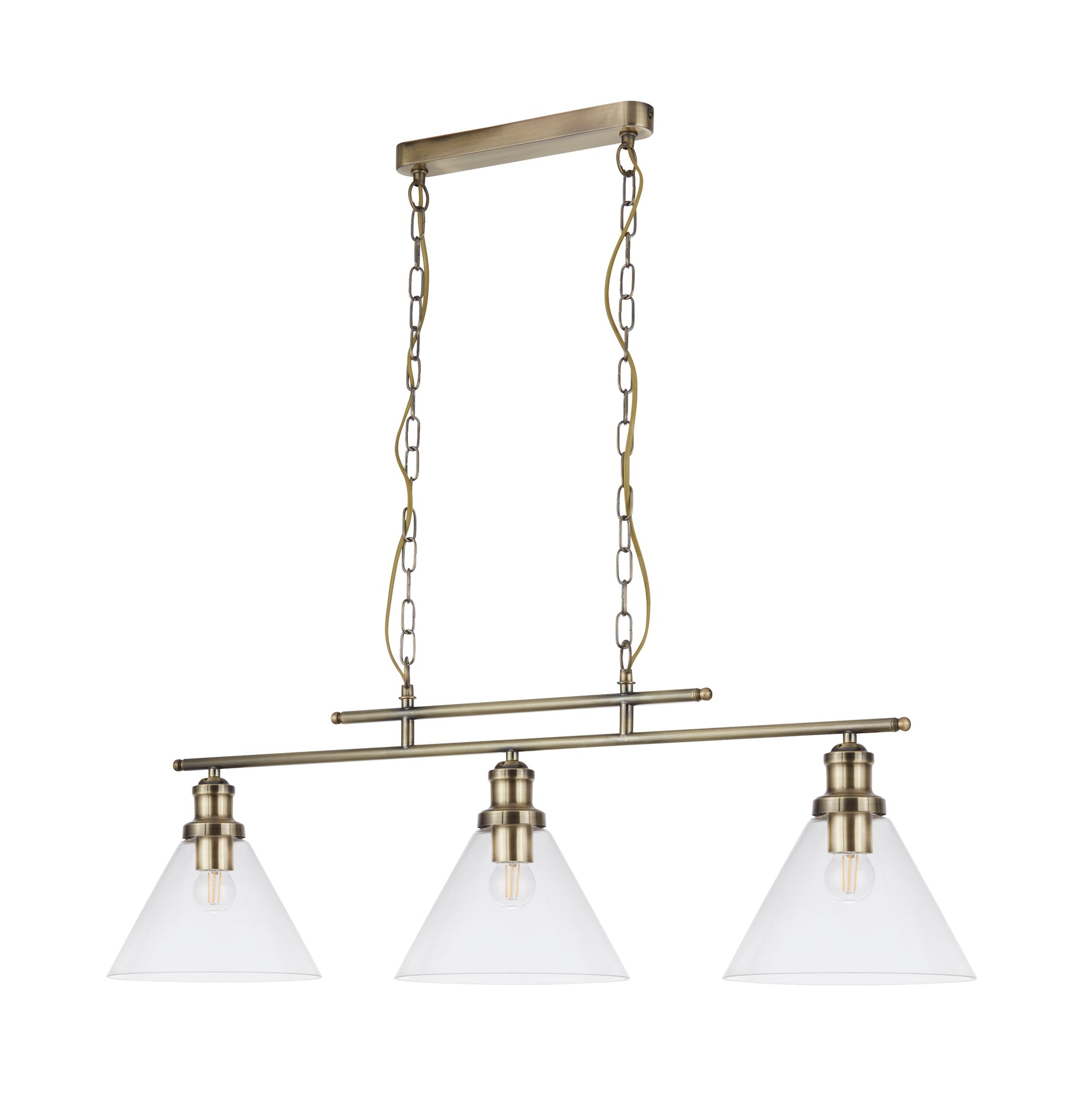 Searchlight Electric Pyramid 3Lt Pendant - Antique Brass & Glass Shades 1277-3AB