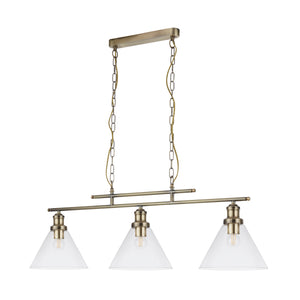 Searchlight Electric Pyramid 3Lt Pendant - Antique Brass & Glass Shades 1277-3AB